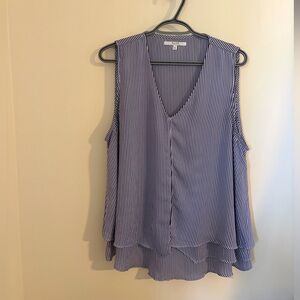Alfred Sung navy and white striped flowy tank size XL
